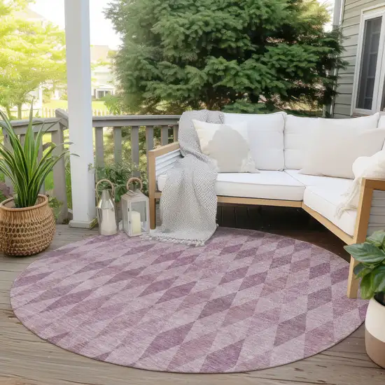 8' Round Blush Round Geometric Washable Non Skid Indoor Outdoor Area Rug Photo 8