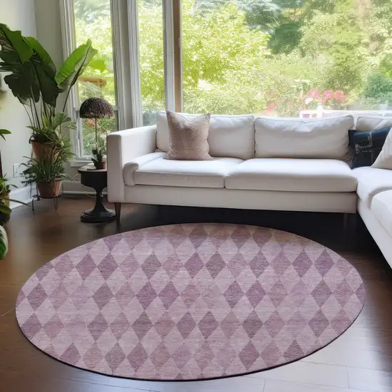 Blush Round Geometric Washable Non Skid Indoor Outdoor Area Rug Photo 9