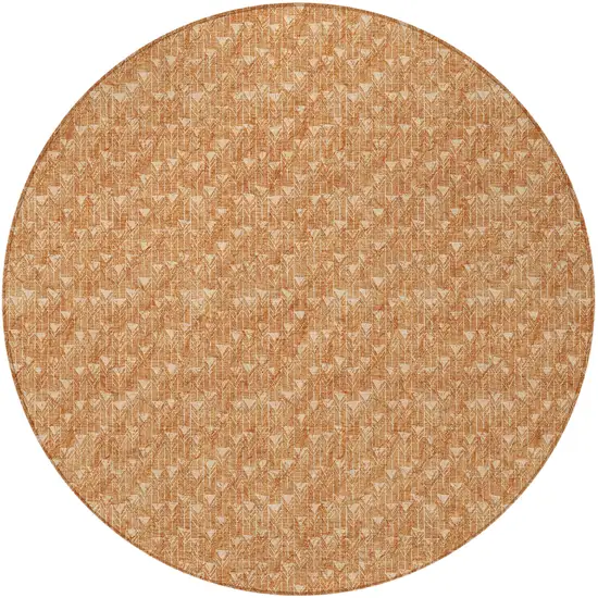 8' Round Bronze Round Geometric Washable Non Skid Indoor Outdoor Area Rug Photo 5