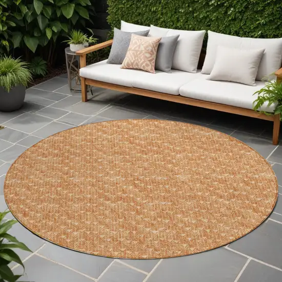 8' Round Bronze Round Geometric Washable Non Skid Indoor Outdoor Area Rug Photo 1