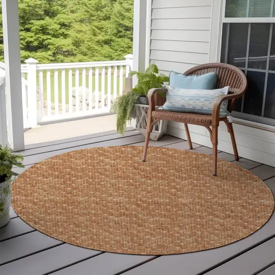 8' Round Bronze Round Geometric Washable Non Skid Indoor Outdoor Area Rug Photo 8