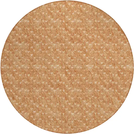 Bronze Round Geometric Washable Non Skid Indoor Outdoor Area Rug Photo 2