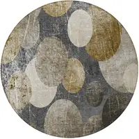 Photo of 8' Round Brown Beige and Ivory Round Abstract Washable Non Skid Indoor Outdoor Area Rug