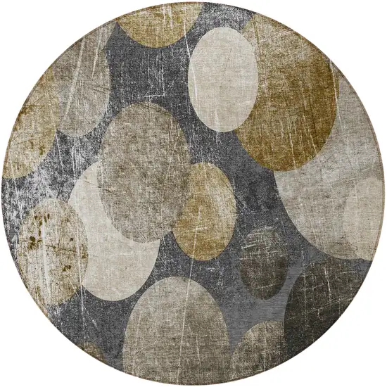 8' Round Brown Beige and Ivory Round Abstract Washable Non Skid Indoor Outdoor Area Rug Photo 3