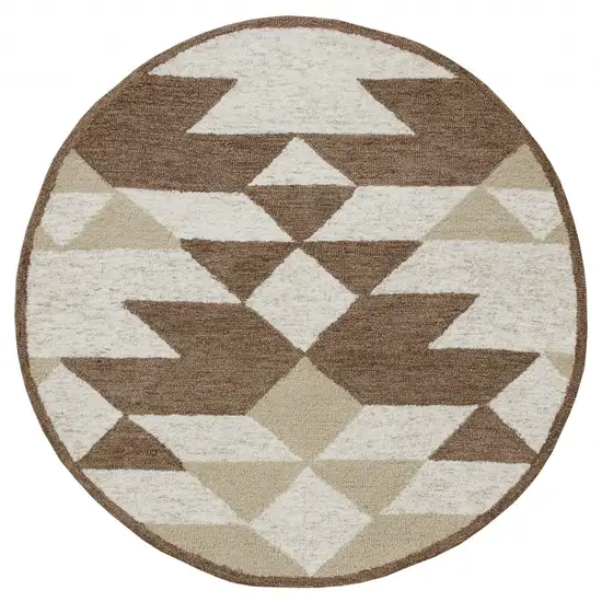 4' Round Brown Bohemian Geometric Area Rug Photo 1