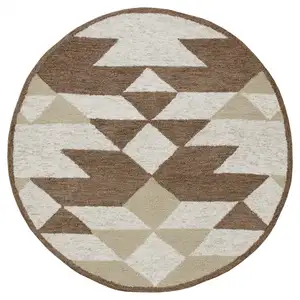 Photo of 4' Round Brown Bohemian Geometric Area Rug