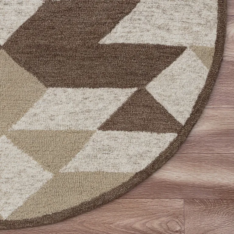 4' Round Brown Bohemian Geometric Area Rug Photo 4