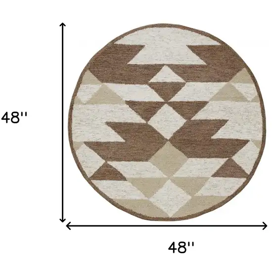 4' Round Brown Bohemian Geometric Area Rug Photo 8