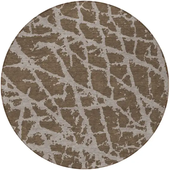 Brown Round Abstract Washable Non Skid Indoor Outdoor Area Rug Photo 4