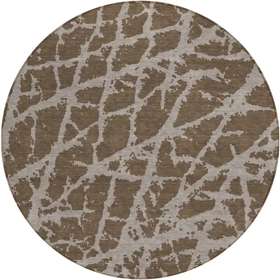 Brown Round Abstract Washable Non Skid Indoor Outdoor Area Rug Photo 2