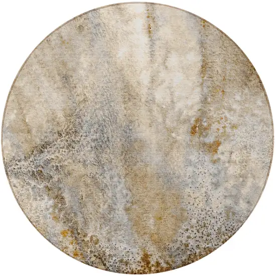 Brown Round Abstract Washable Non Skid Indoor Outdoor Area Rug Photo 4