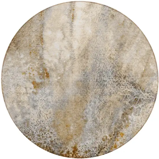 Brown Round Abstract Washable Non Skid Indoor Outdoor Area Rug Photo 2