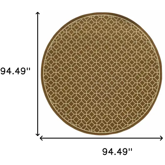 8' Round Brown Round Geometric Stain Resistant Indoor Outdoor Area Rug Photo 4