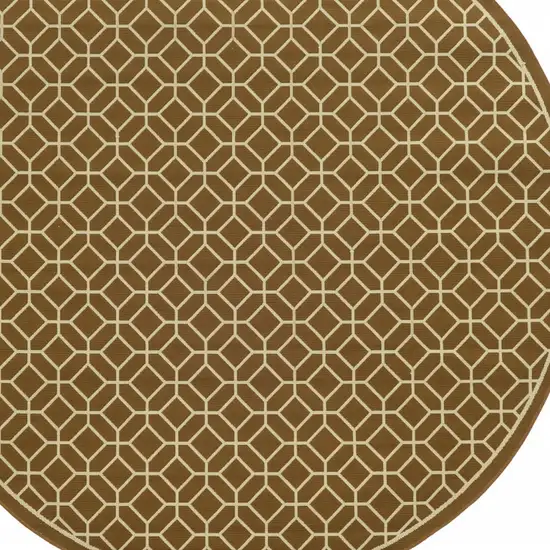 8' Round Brown Round Geometric Stain Resistant Indoor Outdoor Area Rug Photo 3