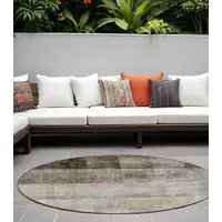 Photo of 8' Round Brown Round Ombre Washable Non Skid Indoor Outdoor Area Rug