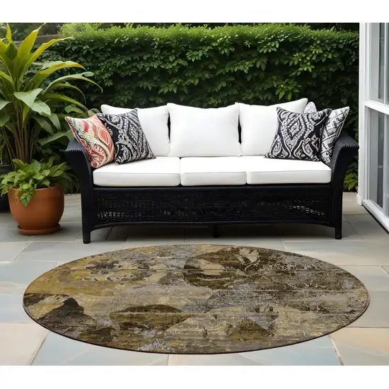 Brown Terracotta and Gray Round Floral Washable Non Skid Indoor Outdoor Area Rug Photo 1