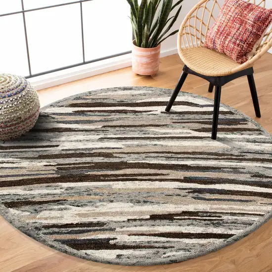 4' Round Brown and Gray Camouflage Area Rug Photo 7