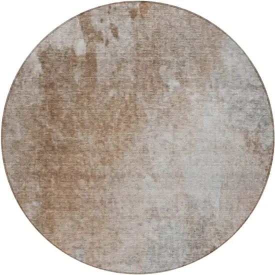 Brown and Off White Round Abstract Washable Non Skid Indoor Outdoor Area Rug Photo 2