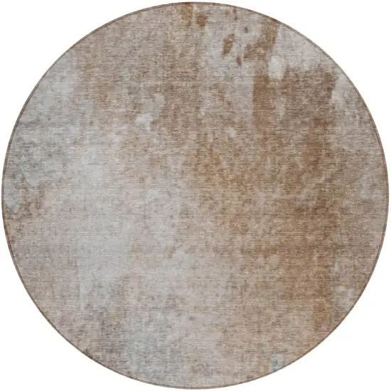 8' Round Brown and Off White Round Abstract Washable Non Skid Indoor Outdoor Area Rug Photo 5