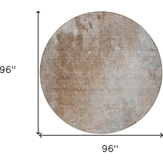 8' Round Brown and Off White Round Abstract Washable Non Skid Indoor Outdoor Area Rug Photo 3