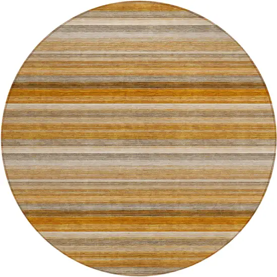 8' Round Brown and Orange Round Striped Washable Non Skid Indoor Outdoor Area Rug Photo 2