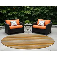 Photo of 8' Round Brown and Orange Round Striped Washable Non Skid Indoor Outdoor Area Rug