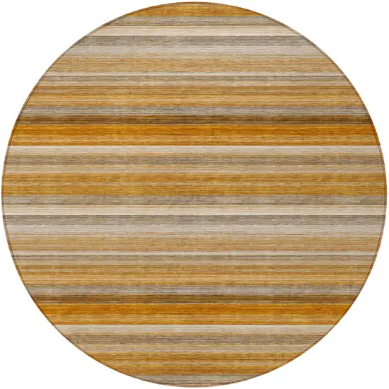 8' Round Brown and Orange Round Striped Washable Non Skid Indoor Outdoor Area Rug Photo 4