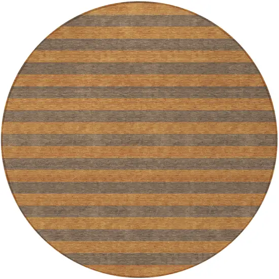 8' Round Brown and Tan Round Striped Washable Non Skid Indoor Outdoor Area Rug Photo 4