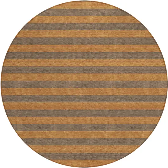 Brown and Tan Round Striped Washable Non Skid Indoor Outdoor Area Rug Photo 2