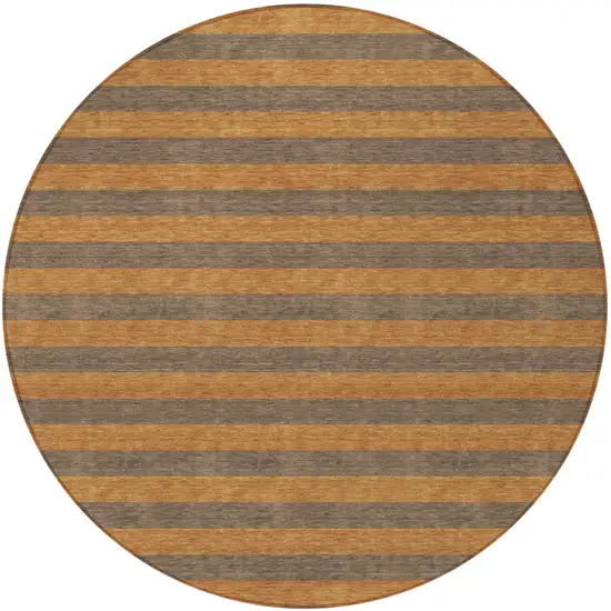 Brown and Tan Round Striped Washable Non Skid Indoor Outdoor Area Rug Photo 4