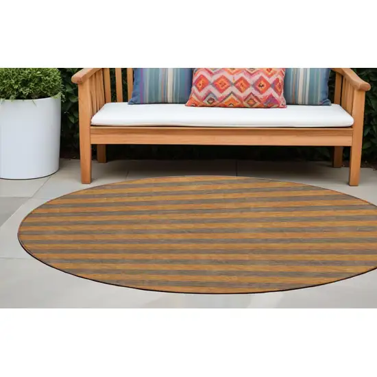 Brown and Tan Round Striped Washable Non Skid Indoor Outdoor Area Rug Photo 1