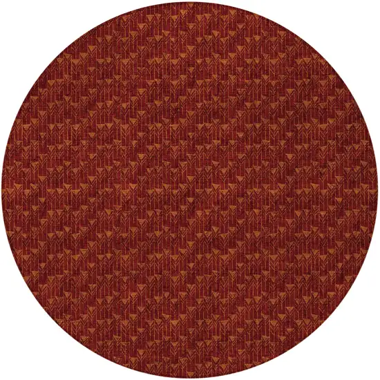 Burgundy Round Geometric Washable Non Skid Indoor Outdoor Area Rug Photo 5