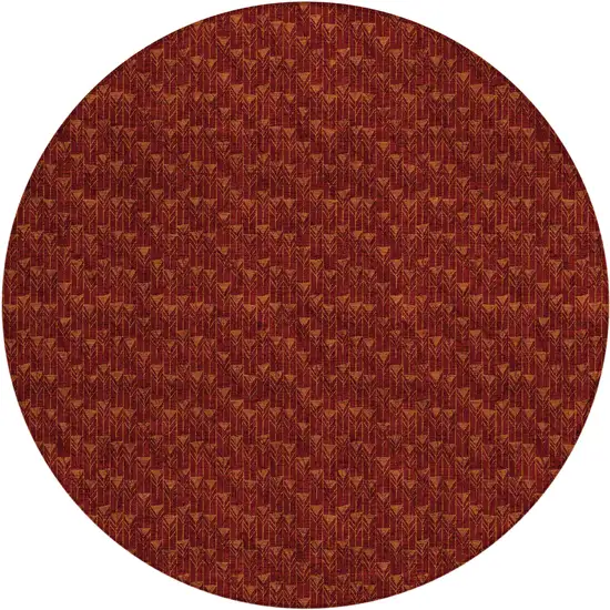 8' Round Burgundy Round Geometric Washable Non Skid Indoor Outdoor Area Rug Photo 2