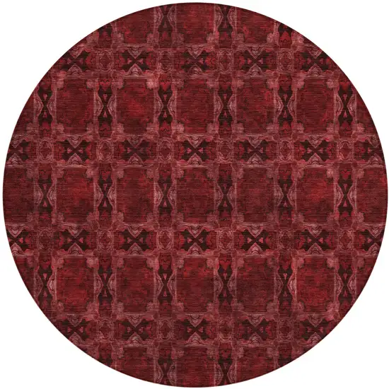 Burgundy and Black Round Floral Medallion Washable Non Skid Indoor Outdoor Area Rug Photo 2