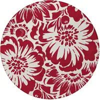 Photo of 8' Round Burgundy and White Round Floral Washable Non Skid Indoor Outdoor Area Rug