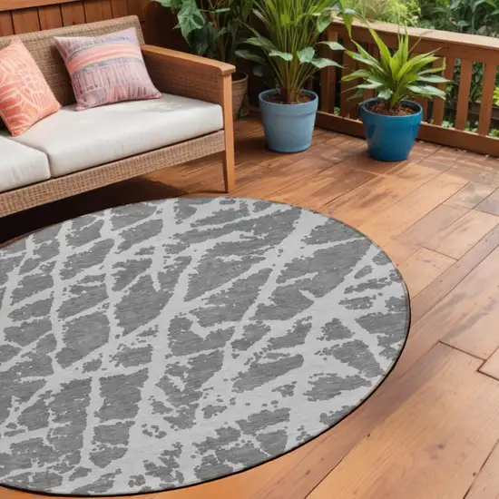 8' Round Charcoal Round Abstract Washable Non Skid Indoor Outdoor Area Rug Photo 1