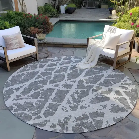 8' Round Charcoal Round Abstract Washable Non Skid Indoor Outdoor Area Rug Photo 8