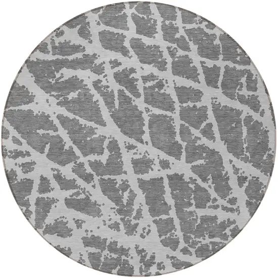 8' Round Charcoal Round Abstract Washable Non Skid Indoor Outdoor Area Rug Photo 5