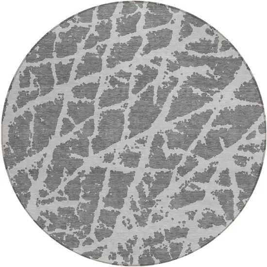 8' Round Charcoal Round Abstract Washable Non Skid Indoor Outdoor Area Rug Photo 2