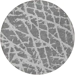 Photo of 8' Round Charcoal Round Abstract Washable Non Skid Indoor Outdoor Area Rug