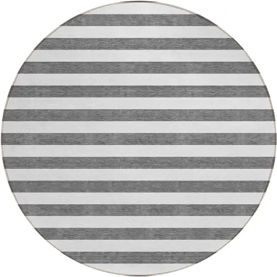 8' Round Charcoal Round Striped Washable Non Skid Indoor Outdoor Area Rug Photo 2