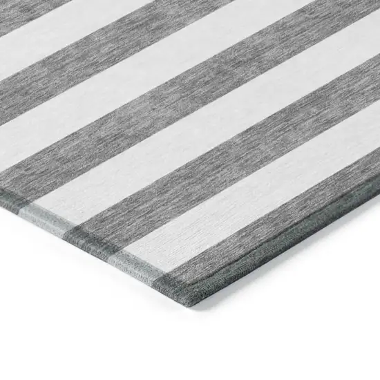 8' Round Charcoal Round Striped Washable Non Skid Indoor Outdoor Area Rug Photo 7