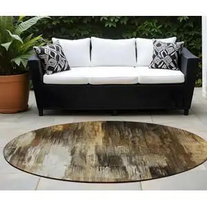 Photo of 8' Round Chocolate Round Abstract Washable Non Skid Indoor Outdoor Area Rug