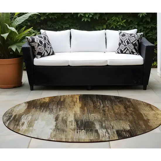 8' Round Chocolate Round Abstract Washable Non Skid Indoor Outdoor Area Rug Photo 1