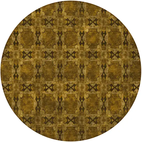 8' Round Chocolate Round Floral Medallion Washable Non Skid Indoor Outdoor Area Rug Photo 5