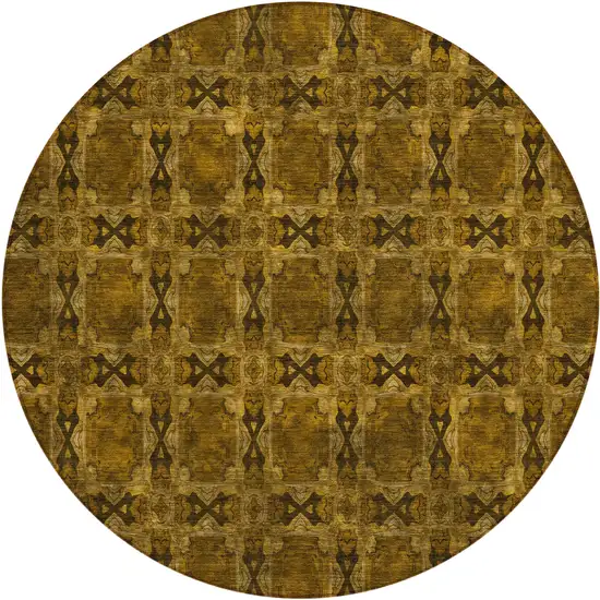 8' Round Chocolate Round Floral Medallion Washable Non Skid Indoor Outdoor Area Rug Photo 2