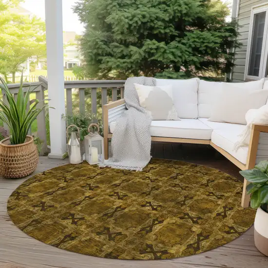 8' Round Chocolate Round Floral Medallion Washable Non Skid Indoor Outdoor Area Rug Photo 8