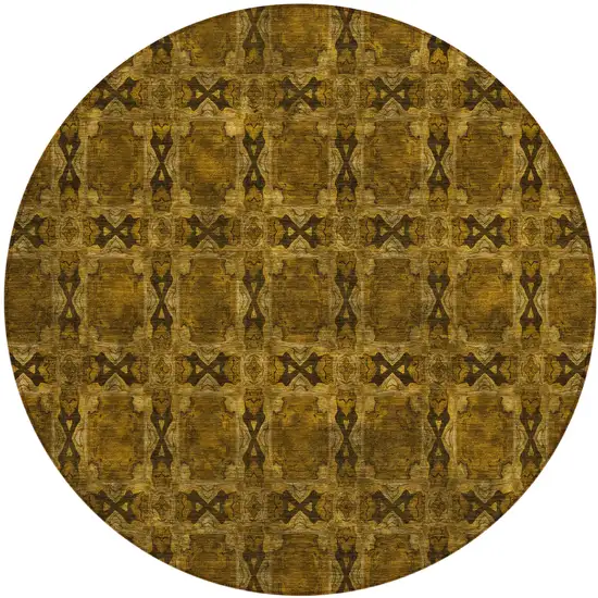 Chocolate Round Floral Medallion Washable Non Skid Indoor Outdoor Area Rug Photo 2