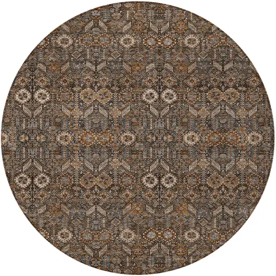 8' Round Chocolate Round Floral Washable Non Skid Indoor Outdoor Area Rug Photo 5