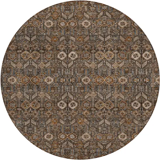 8' Round Chocolate Round Floral Washable Non Skid Indoor Outdoor Area Rug Photo 2